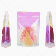 Multi-Sizes Holographic Glossy Pink Clear Plastic Stand up Zip Lock Pouch Bag P2