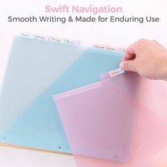 Pastel Binder Dividers with Tabs and Pockets – Soft Plastic Dividers for 3 Ring
