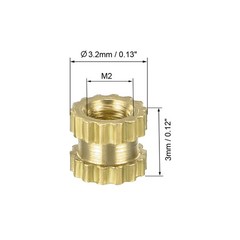 M2 x 0.4mm Female Brass Knurled Threaded Insert Embedment Nuts 100PCS