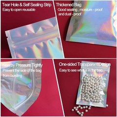 100 Mylar Holographic Resealable Bags 5.5×7.8″ Smell Proof Foil Pouches for Food