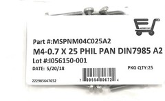 (25) M4-0.7 x25 Stainless Steel Phillips Pan Head Machine Screw DIN7985 A2 M4x25
