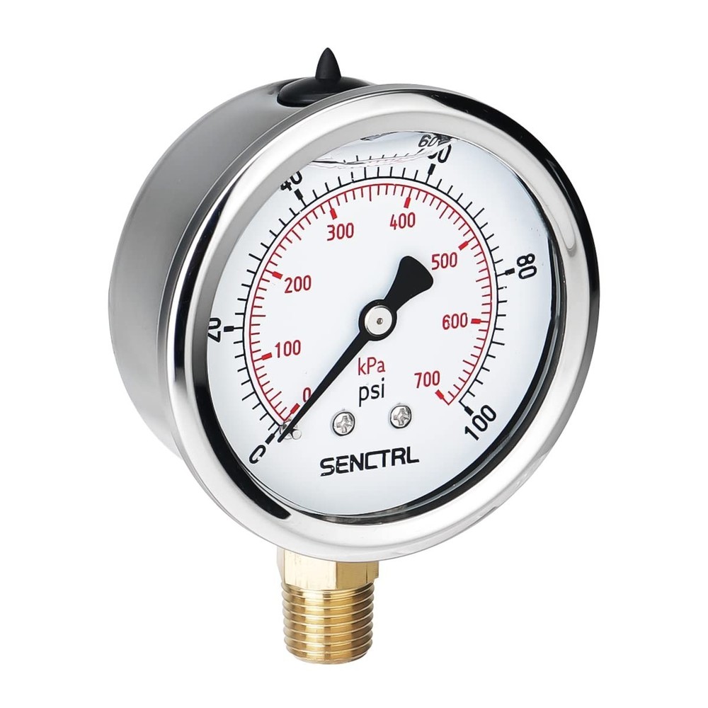 0-100 PSI kPa Water Pressure Gauge Glycerin Filled Liquid Dial Manometer Tester