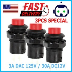 3 Pack SPST Normally On Off Open Momentary Push Button Switch Red