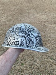 VINTAGE HAND ENGRAVED ALUMINUM McDONALD HARD HAT INDONESIA JUNGLE ANIMALS ART