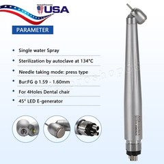 Dental 45 Degree Surgical LED High Speed Handpiece 4 Hole Single water Spray