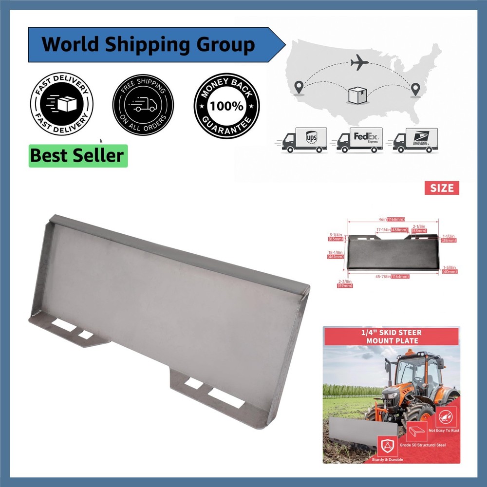 Durable 1/4″ Skid Steer Attachment Plate – Easy Installation for Bobcat & Kubota