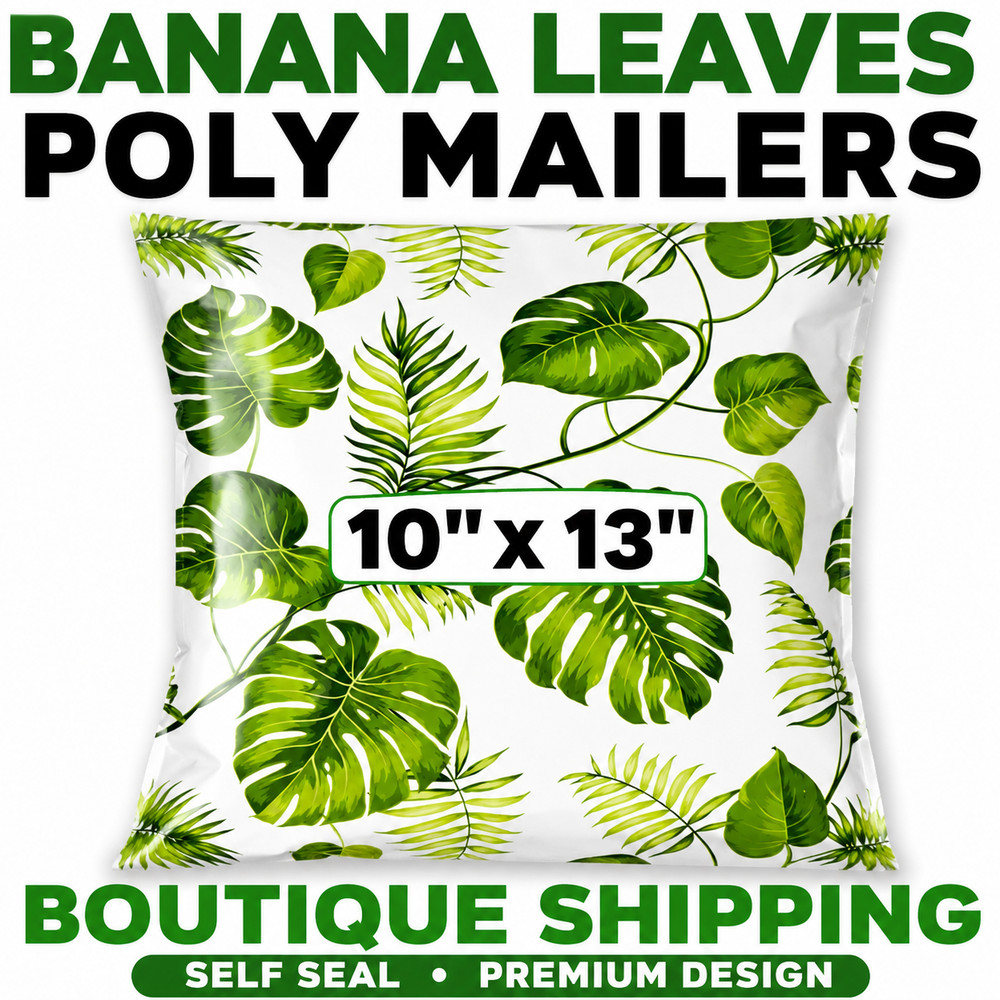 10×13 Banana Leaves Designer Poly Mailers Boutique Shipping Bags