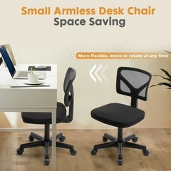Home Office Mesh Desk Chair, Small Space, Armless Rolling Chair for Adults