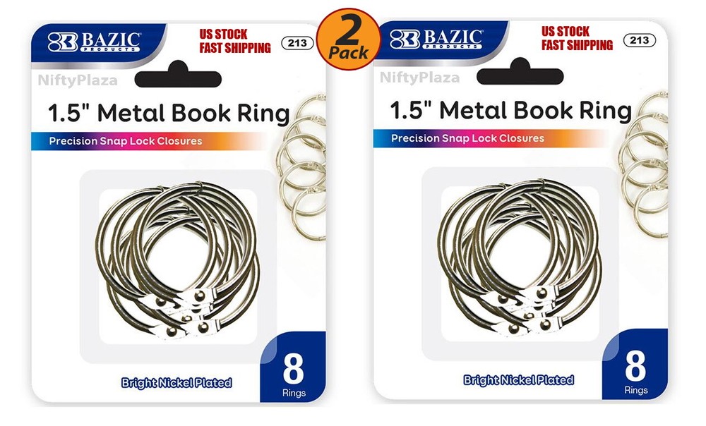 2 Pack – 1.5″ Inch Metal Silver Color Book Rings 8 Per Pack Home, School, Office