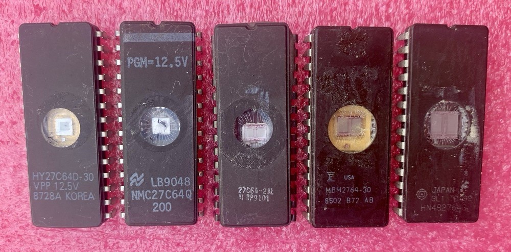 Lot of Five (5) 2764 64K EPROMs erased, blank checked. Various makers FREE SHIP