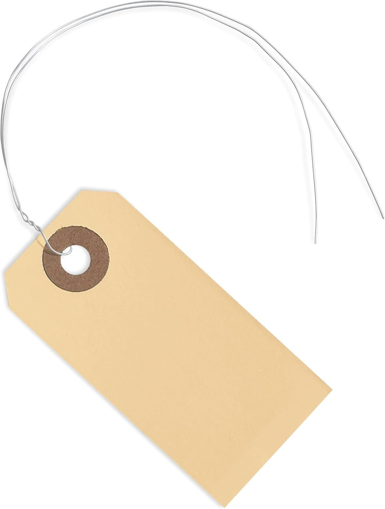 Manila Shipping Tags with Wire 250 Pack 2-3/4 x 1-3/8 Inch Size 1 Label Tag