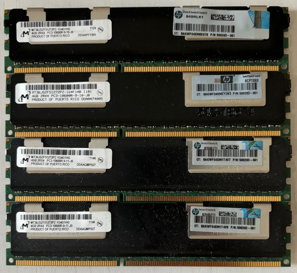 16GB (4x4GB) HEWLETT PACKARD 500203-061 PC3-10600R Server Memory RAM