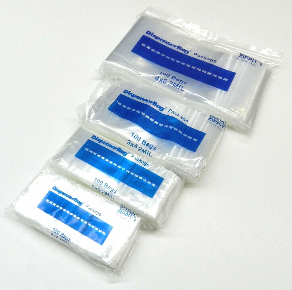 400 Zippit Reloc Clear 2mil Bags Assortment 4 Sizes – 100 Each 2×2 2×3 3×4 4×6