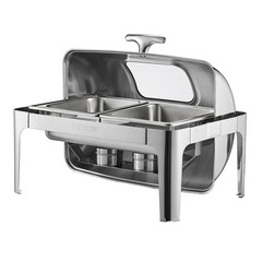 9Qt 1 Pack Rectangle Roll Top Chafing Dish Set 2 Half Size Pans Stainless Steel