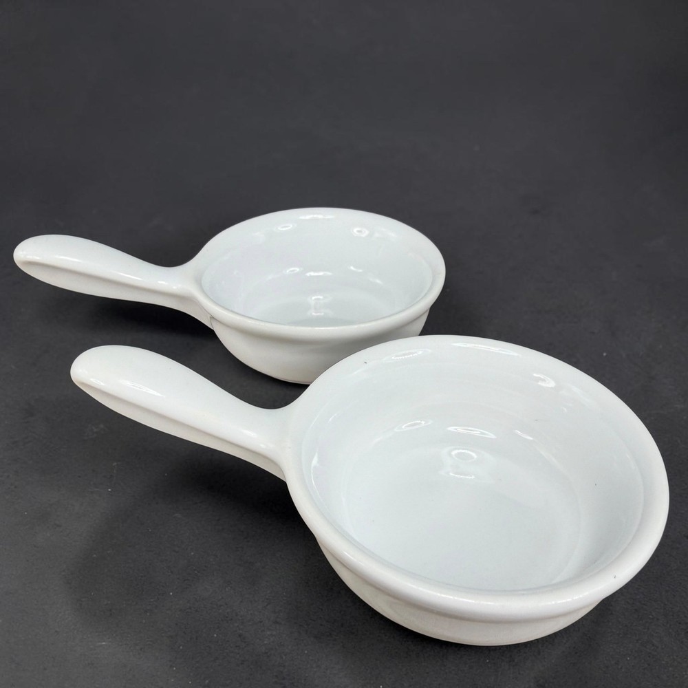Revol France White Porcelain Single Handle Ramekins Set of 2 Individual Dishes