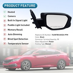 Passenger Side Mirror Compatible with Honda Civic 2016-2021 with Camera, Heated