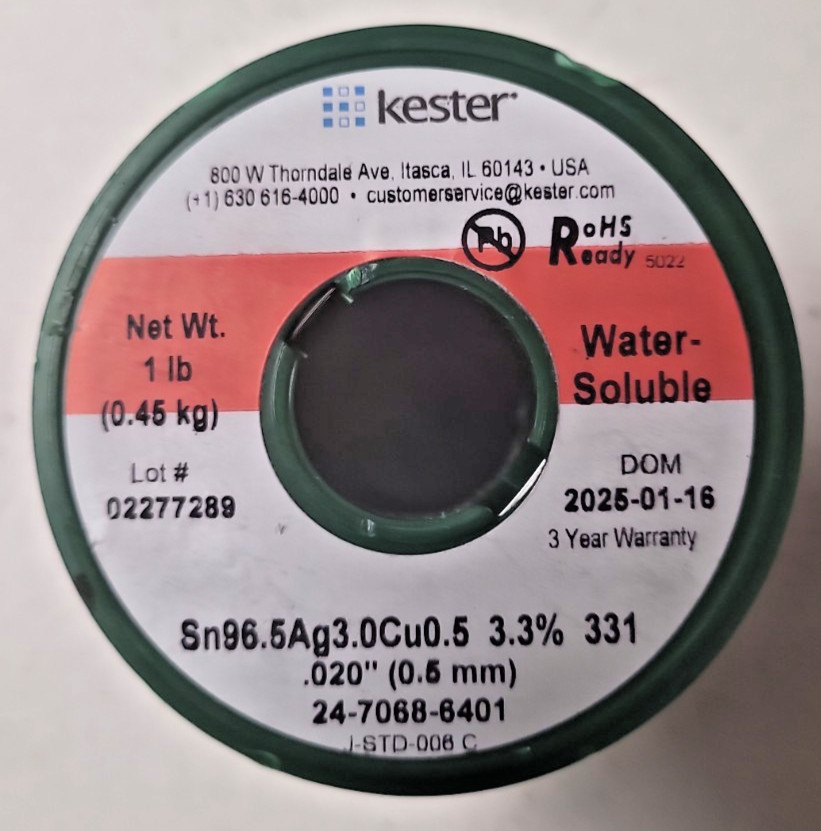 Kester 24-7068-6401 Solder Wire, Water Soluble, Lead Free, SAC305, 3.3%, 0.020′,