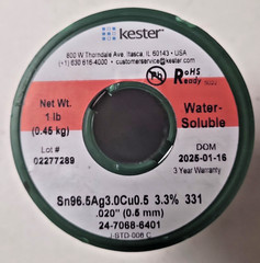 Kester 24-7068-6401 Solder Wire, Water Soluble, Lead Free, SAC305, 3.3%, 0.020′,