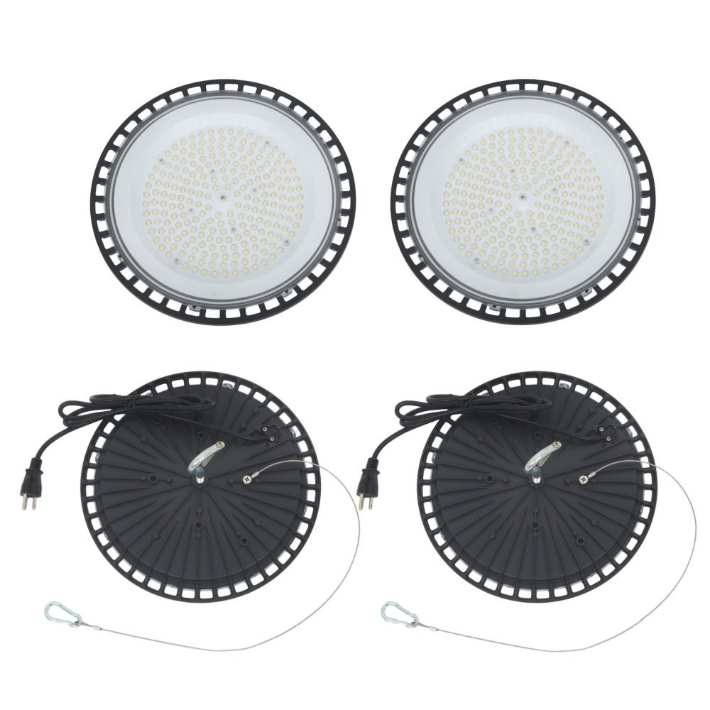 4 Pcs 150W UFO LED High Bay Light 18000LM With Hook Safety Rope Lighting Fixture