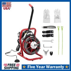 Drain Cleaner Machine Portable Electric Drain Auger Sewer Snake 75 Ft x 1/2 Inch