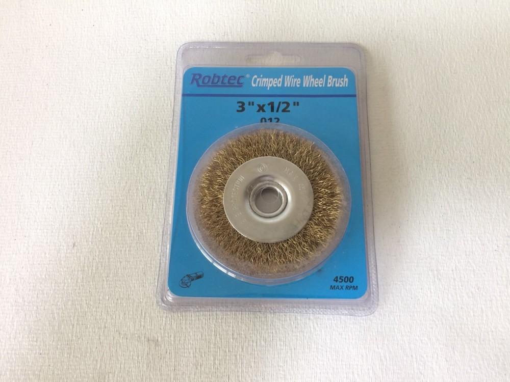Robtec 3 in. x 1/2 in. Arbor Crimped Brass Coated Steel Wire Wheel Brush