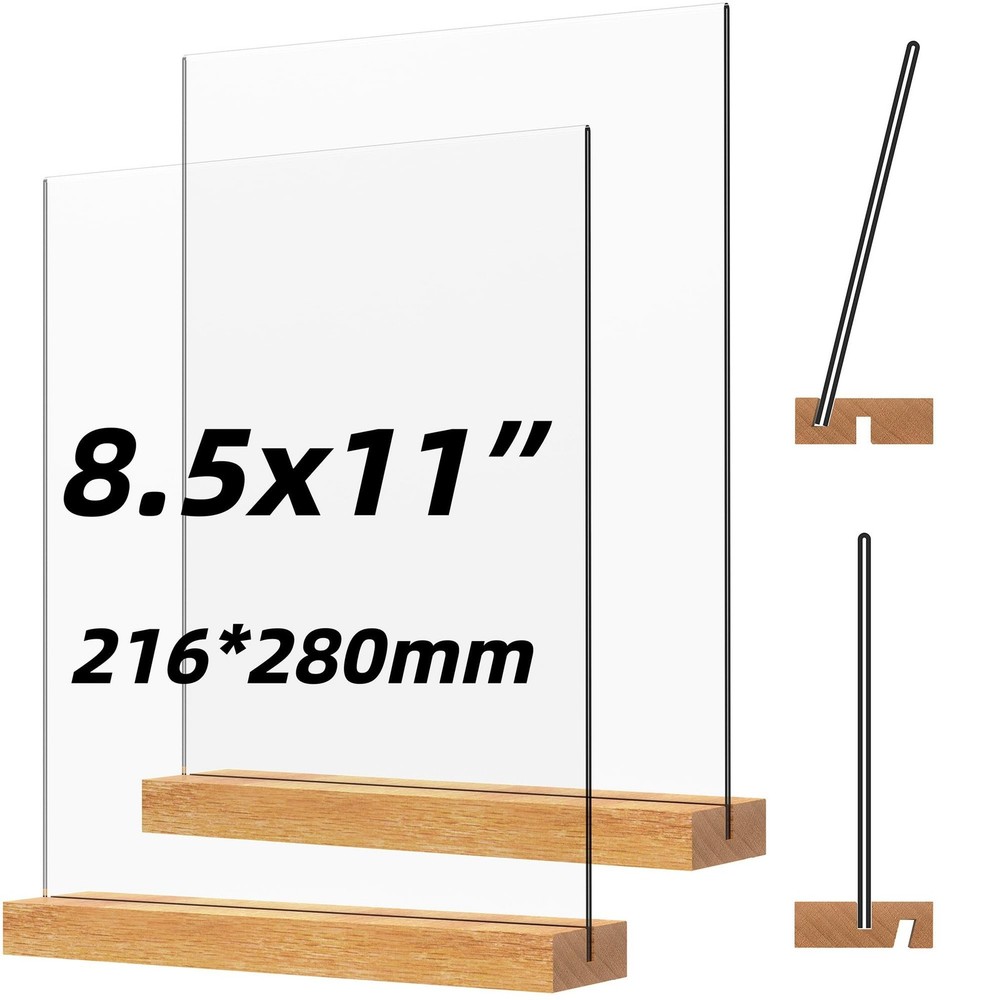 Acrylic Sign Holder with Wood Base 8.5×11 Inch Vertical and Slant Displays (2…