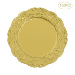 100 Pack Gold Plastic Charger Plates, 12.8 Inch, Spray Painted, for Wedding Part