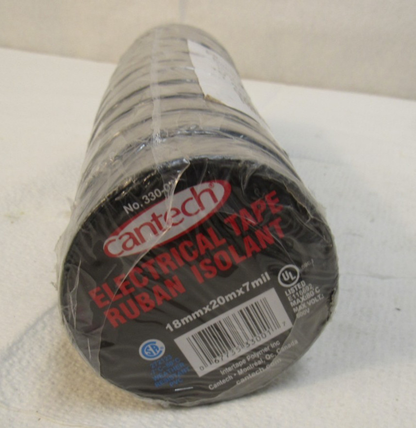 Cantech Electrical Tape Black 18mm x 20M x 7mil Pack of 12