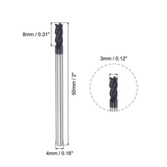 2pcs 3mm Dia 4mm Shank HRC45 Carbide AlTiN Coated 4 Flute Square End Mill