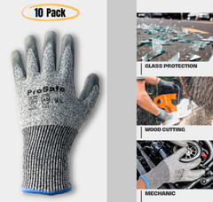 12 Pairs PROSAFE Cut Resistant Level A5 Work Gloves Grey PU Palm Coated