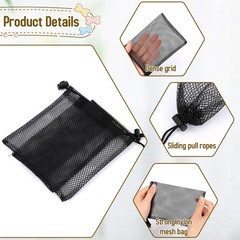 10 Pcs Black Small Mesh Drawstring Bags 15 x 10 cm Storage Pouches