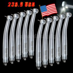 10Pcs USA Dental Fiber Optic LED E-generator Turbine Handpiece Triple 4Hole UDM4