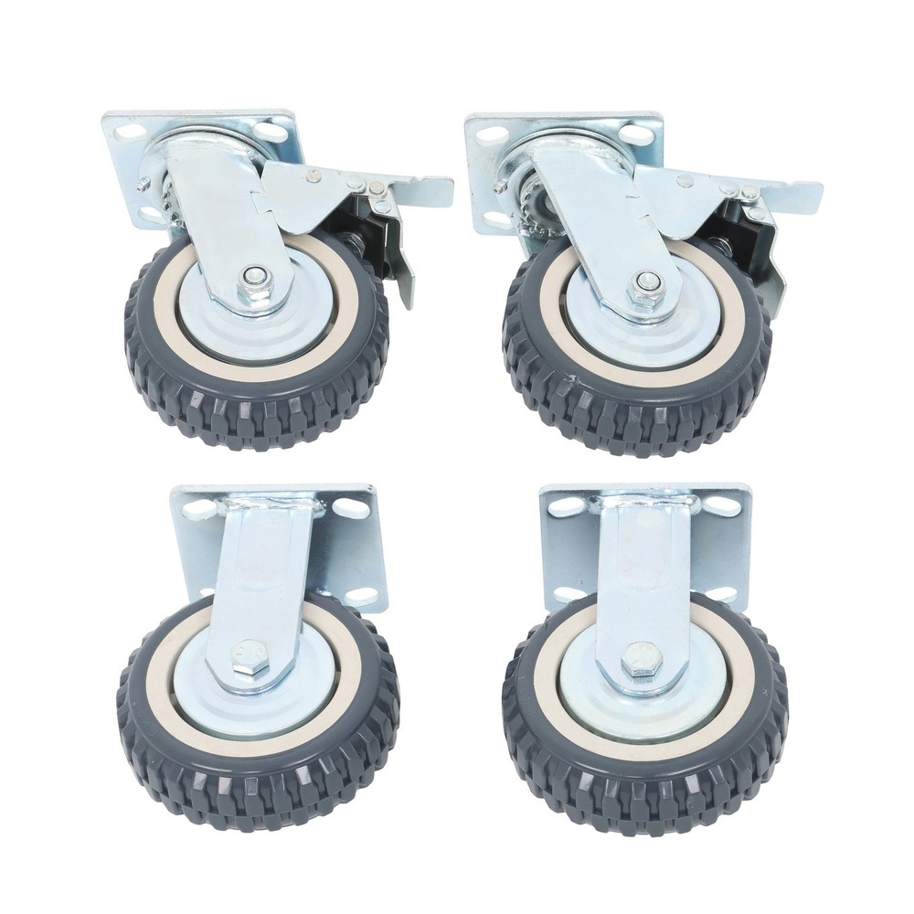 4 Pcs 6″ Heavy Duty Swivel Caster Wheels 2 Straight Wheels, 2 With Safety Brake