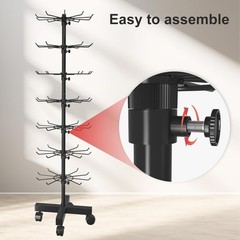 7-Tier Metal Rotating Display Stand With Hooks for Store Snack Jewelry Key Black