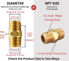 4x Brass Hex Nipple 1/4″ NPT X 1/4″ NPT Male Pipe Adapter Thread 0.5″ OD to 0.5″