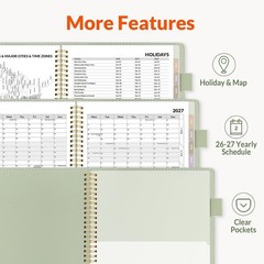 Elegant 2026-2027 Planner – 9×11.2 Leather, Extra Pages & Colorful Tabs