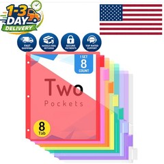 Set of 8 Durable Tab Dividers with Double Pockets for 3-Ring Organizers