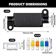 4PCS 12V DC For Midi Fuse Holder Kit with 14 Fuses 30A 40A 60A 80A 100A