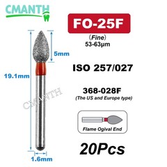 20Pcs US Dental Diamond Burs High Speed Burs Dental Lab Polishing Drills 1.6mm