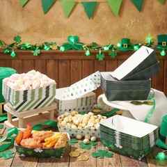 24 Pcs St Patrick’s Day Plates Food Trays Green Shamrock Bowl Disposable Iris…