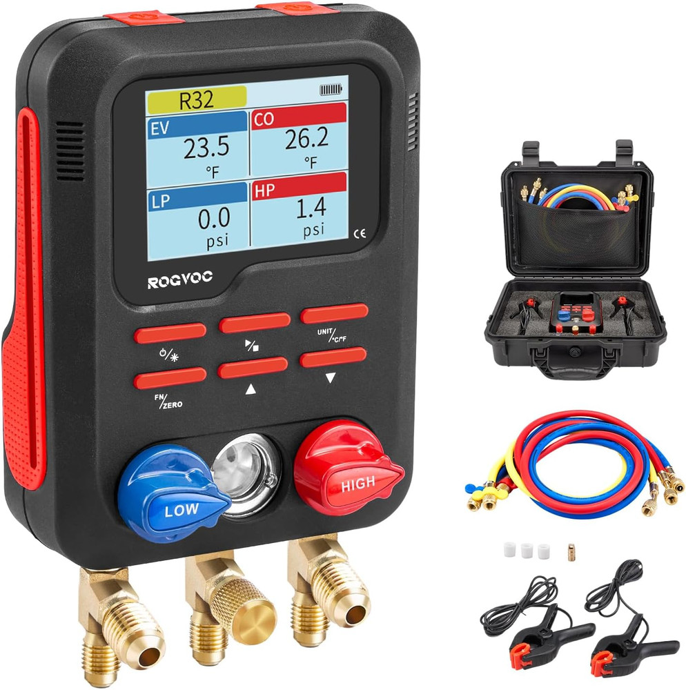 Digital Manifold Gauge, HVAC Refrigerants Digital AC Gauges Set with 2 Thermomet