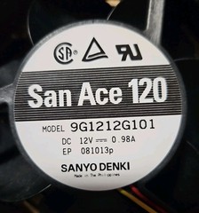 12VDC Axial Fan, 120x120x38mm, 12VDC, High Performance, Tachometer, 3 Pin