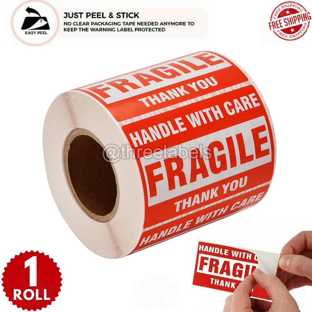 Fragile Stickers 1 Roll 500 2″x3″ Fragile Label Sticker Handle With Care Mailing