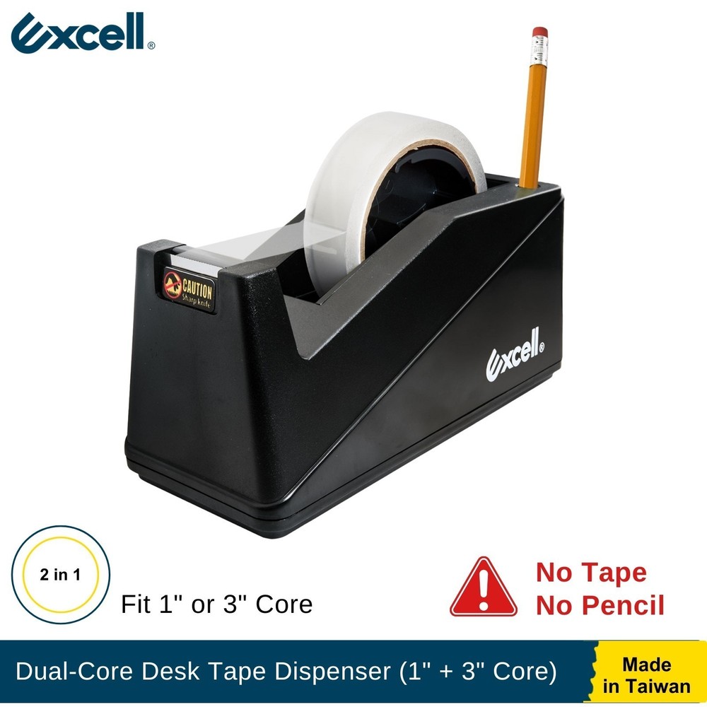 Excell Dual-Core Desk Tape Dispenser Fits 1″ & 3″ Core ,No Tape & Pen,Pen Holder