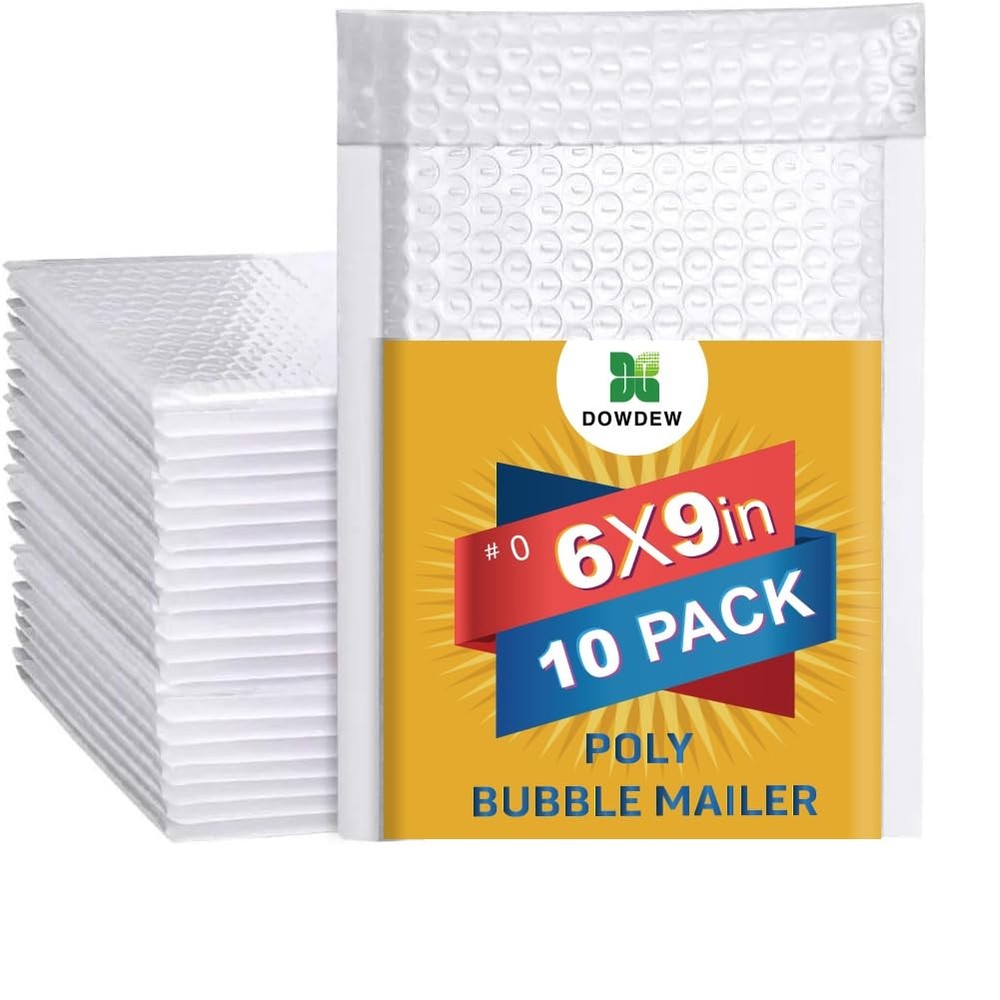 Water Resistant Bubble Envelope Mailers [10 Pack] 6 inch x 9 inch #0 White Poly