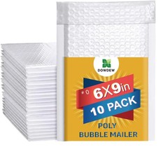 Water Resistant Bubble Envelope Mailers [10 Pack] 6 inch x 9 inch #0 White Poly