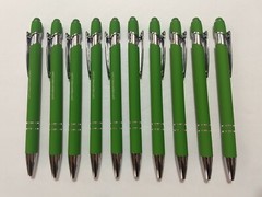 10ct Misprint/Overstock Lot Alpha Metal Soft Touch Stylus Click Pens KELLY GREEN