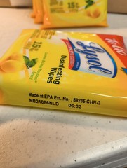 5 packs Lysol To Go Disinfecting Wipes Lemon Lime Scent 15 Wipes Per Pack