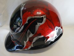 Fibre-Metal FMX Fiber Glass Cap Hard Hat Red/Black Flames/Skulls Type 1 E G & C