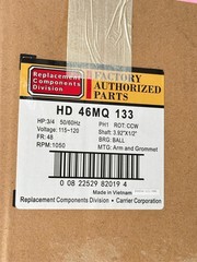 Carrier OEM HVAC Blower Motor HD46MQ133 3/4HP 50/60Hz 115-120V 48FR 1050RPM 1Ph